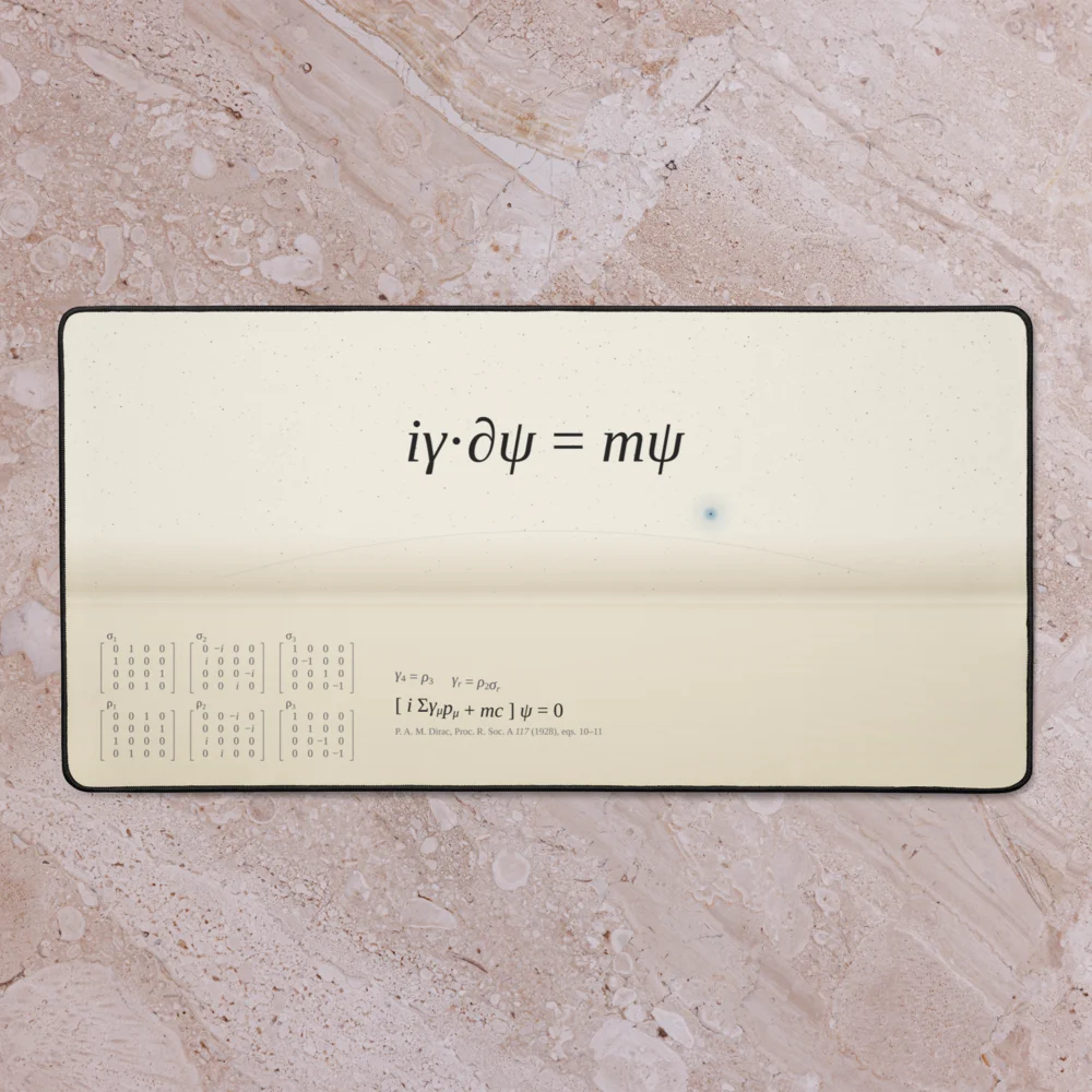 The cream desk mat lying flat on a pale marble surface.