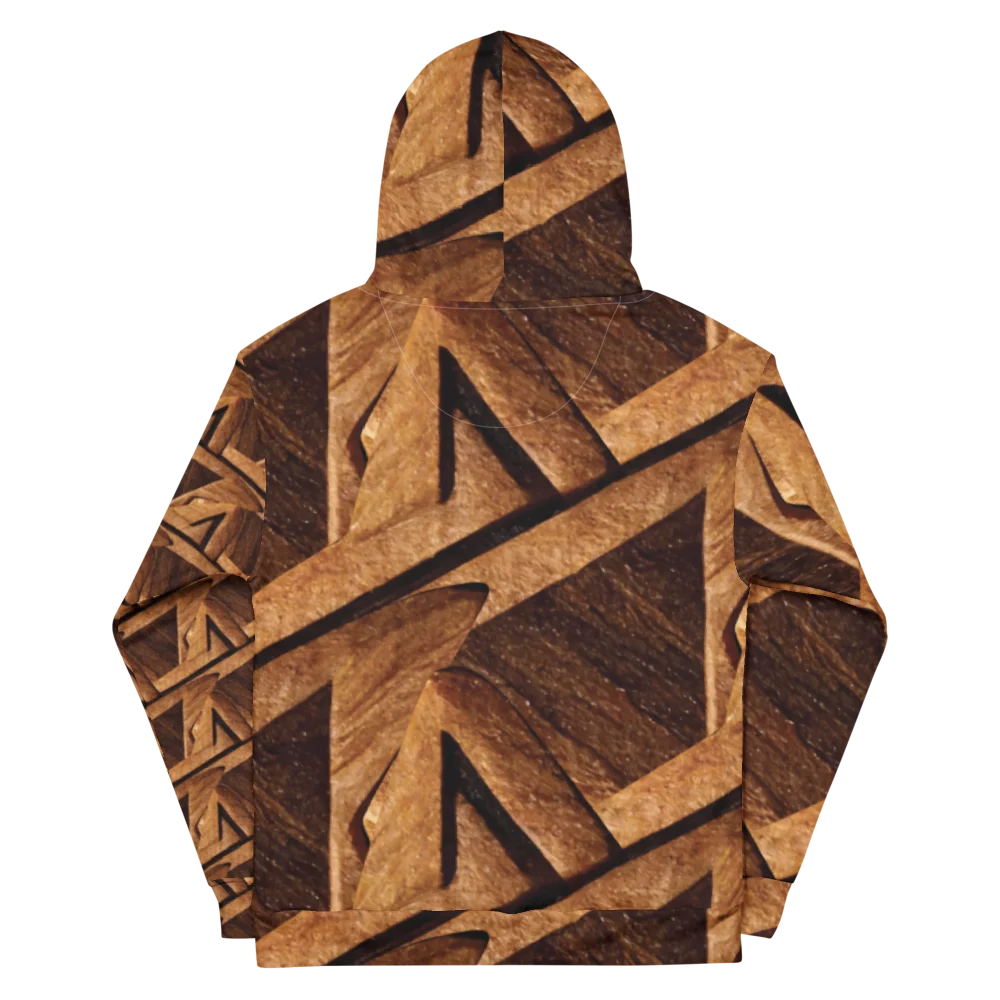 The back of the hoodie: the same woven wood-grain star pattern across the back and hood.